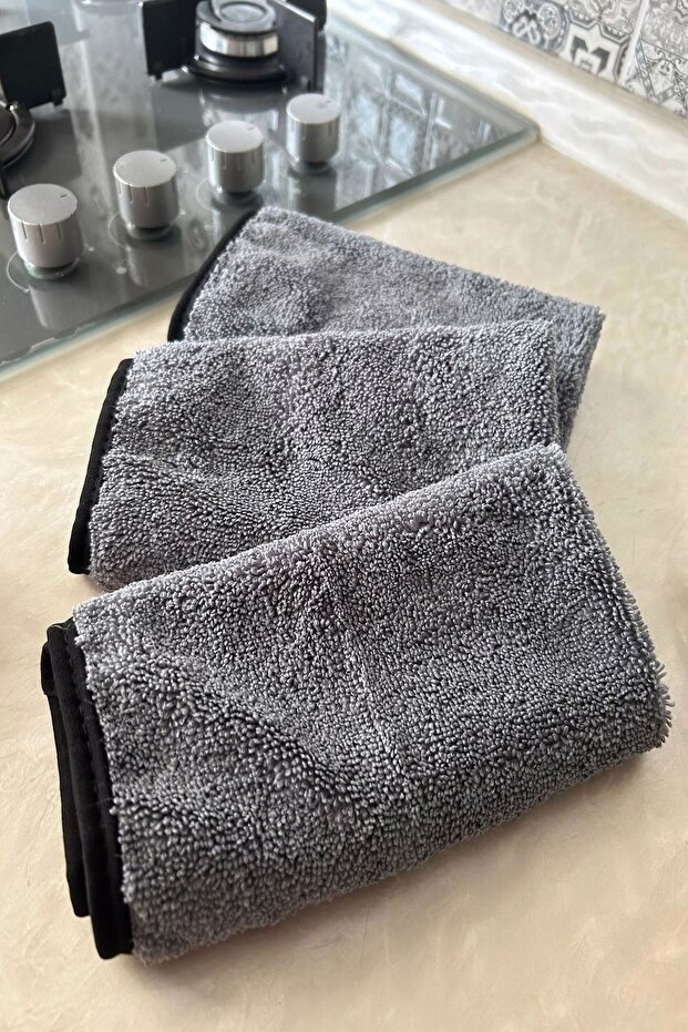 (3 Pieces) Gray Kitchen Cleaning Dusting Cloth Microfiber 40x40cm