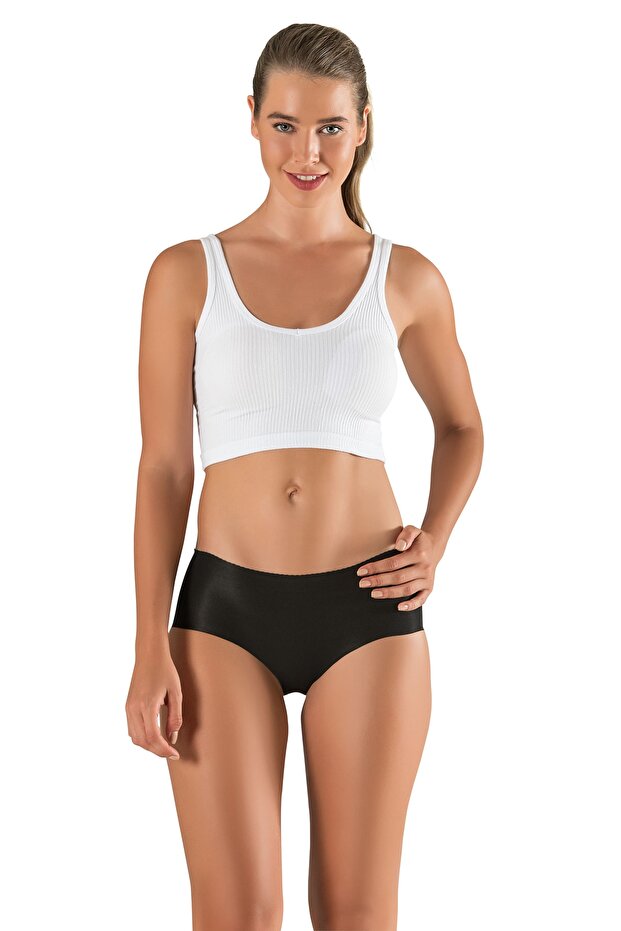 Women's Black Bato Panties Laser Cut No Trace Seamless Gathering Silky