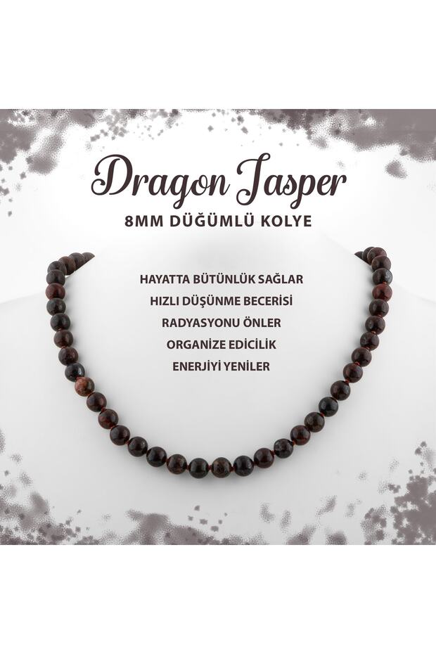 Certified Dragon Jasper 8 mm Knotted Natural Stone Necklace