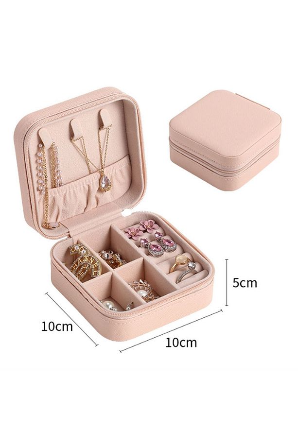 Pembe Deri Seyahat Yüzük Küpe Kolye Takı Kutusu St1-64pm - 7