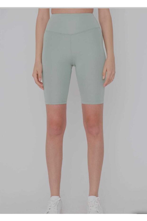 Women's Mint Green Medium Length Sports Shorts High Waist Firming Tights