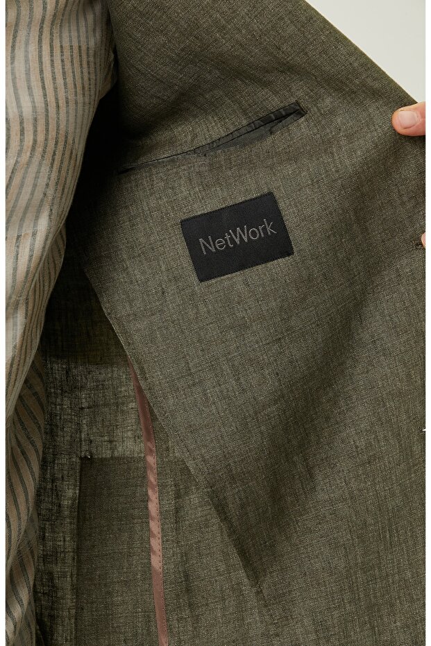 Haki Keten Blazer Ceket - 7