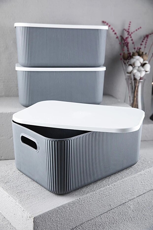 2 Pieces 13.4 Lt Gray Multi-Purpose Closet Organizer Box with Lid, Decorative Box, Toy Box