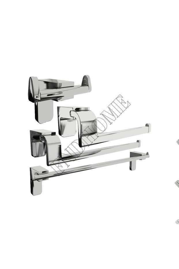 Chrome Lux 4-Piece Bathroom Set Open Toilet Paper Holder, Hanger, Long Towel Holder, Solo Towel Holder