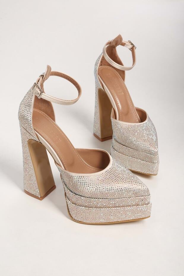 Női Shirley Ten Satin Stone Platform sarkú cipő - 5