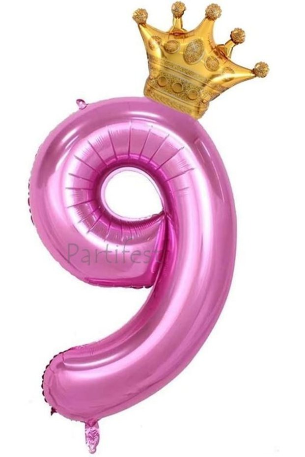 Pink Crowned Number Balloon Set Pink 9 Year Old Balloon Set Birthday Balloon Set