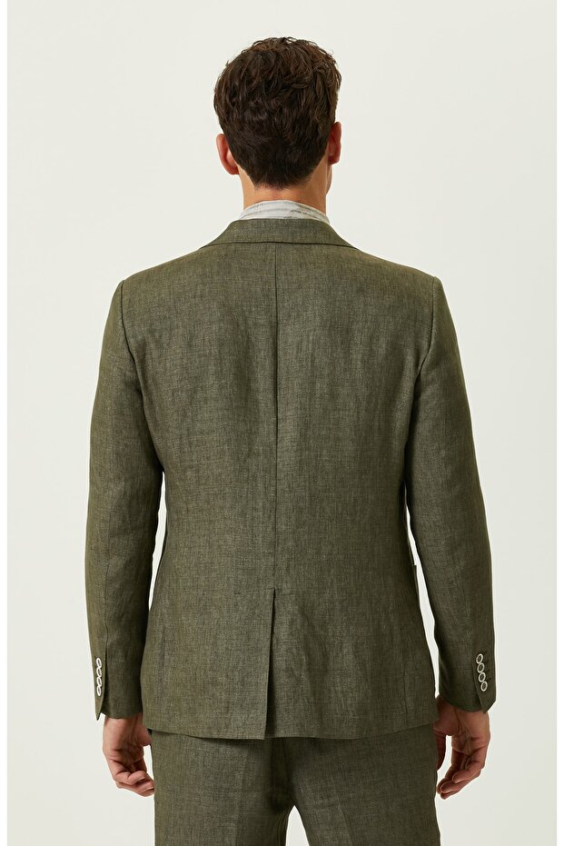 Haki Keten Blazer Ceket - 4