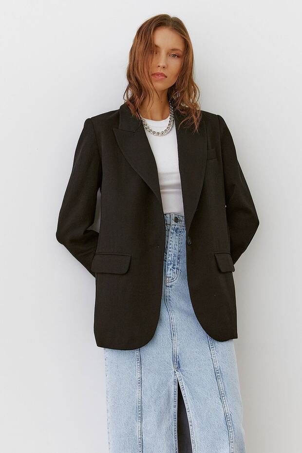 Tek Düğme Oversize Ceket - 5