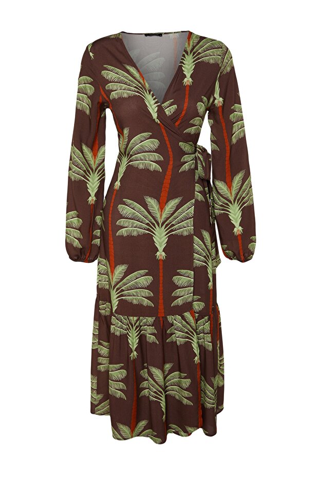 Tropikal Desenli Maxi Dokuma Plaj Kimono&Kaftan TBESS23KM00053 - 7