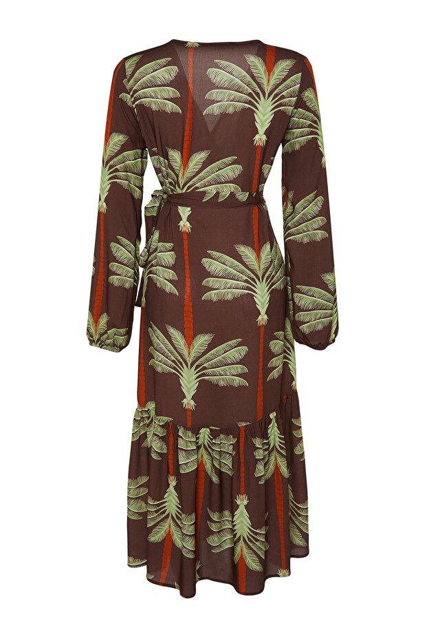 Tropikal Desenli Maxi Dokuma Plaj Kimono&Kaftan TBESS23KM00053 - 8