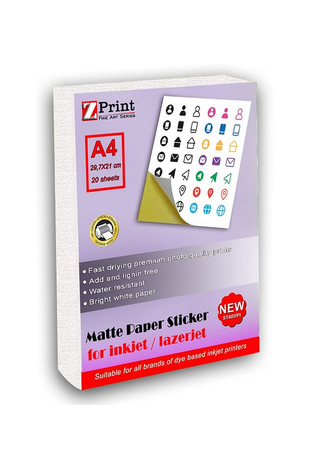 Inkjet Ve Lazer Tüm Yazıcılarla Uyumlu Mat Yapışkanlı Sticker Etiket Kağıt A4 20 Yaprak - 1