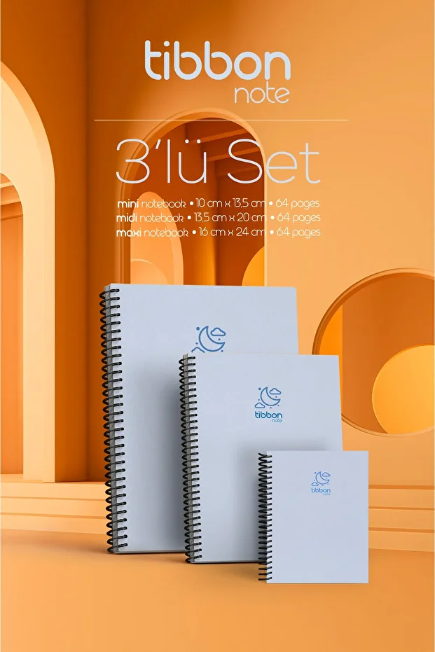 Note Defter Spiralli 3'lü Set Mavi 60 - 1