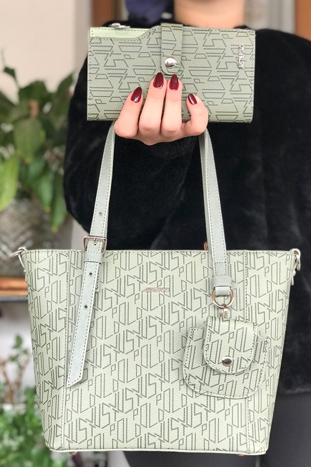 New Season Women's Hand and Shoulder Bag with Mini Wallet 3018-gd Green-combination