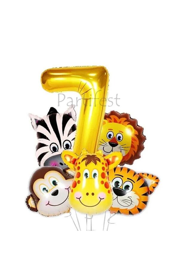 Safari Animals 7 Years Old Balloon Set Safari Big Head Balloon Foil Balloon Set Concept Birthday Set