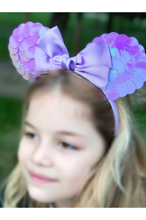 New Trend Big Large Shiny Hologram Fish with Sequin Bow Minnie Mouse Crown with Ears Crown Lilac Purple