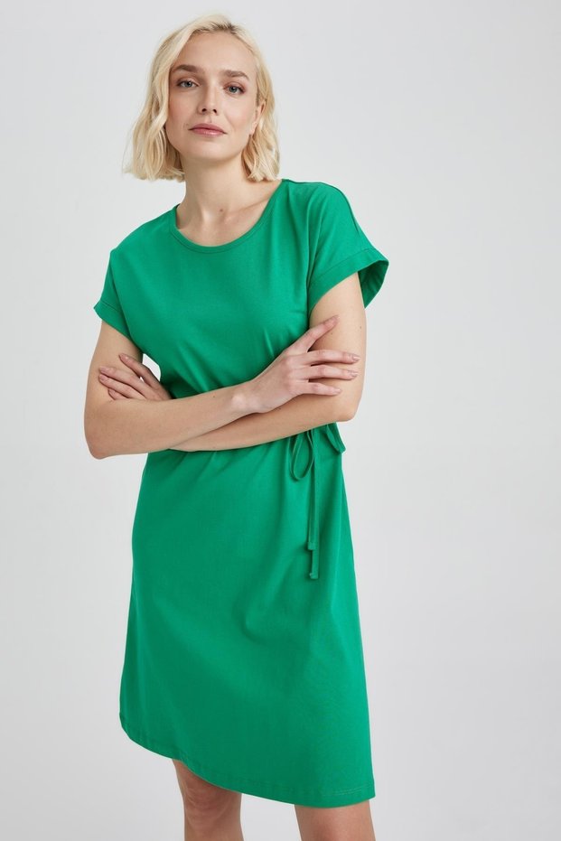 A-Line Crew Neck Mini Short Sleeve 100% Cotton Dress