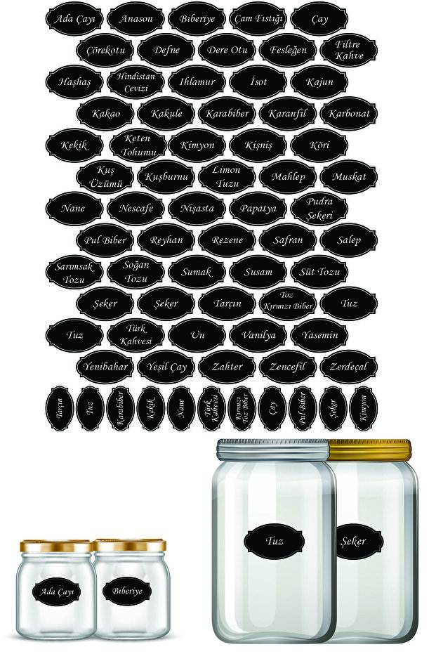 Spice Jar Label Sticker 70 Pieces