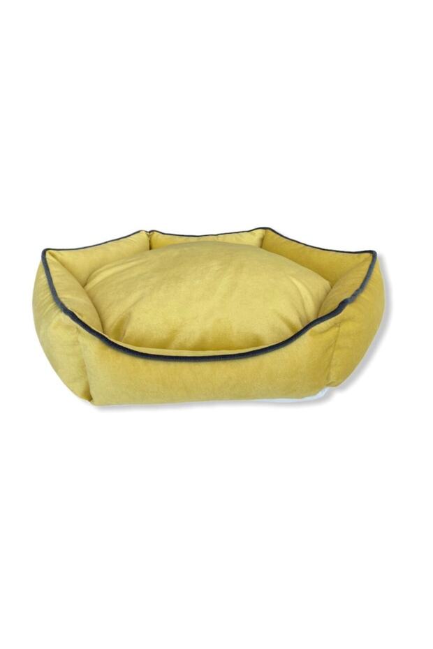 Yıkanabilir Fermuarlı Tay Tüyü Köpek Yatagı 70x70 Cm Sarı - 2