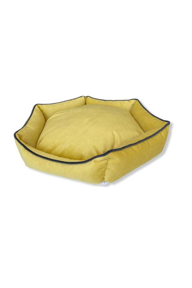 Yıkanabilir Fermuarlı Tay Tüyü Köpek Yatagı 70x70 Cm Sarı - 3