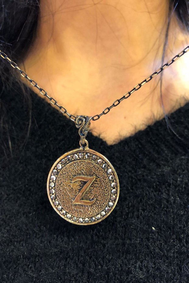 New Season Hematite Stone Bronze Women's Letter Necklace "i