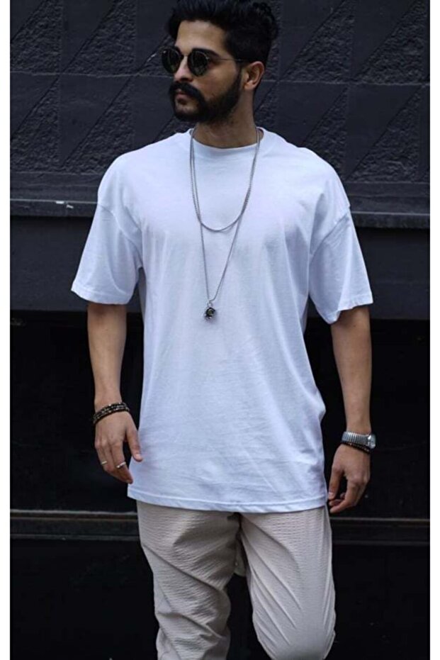 Erkek Oversize Beyaz Tshirt - 1