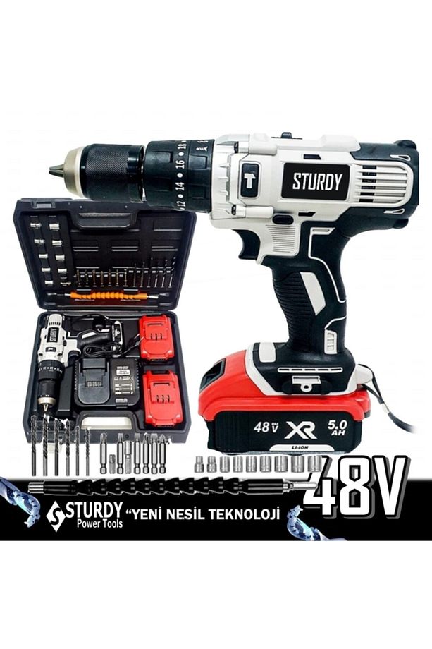 Sturdy Pro Xr4850xlg Li-on 48 Volt 5 Amper Şarjlı Çift Akülü Darbeli Matkap 27 Parça Usta Setli - 1