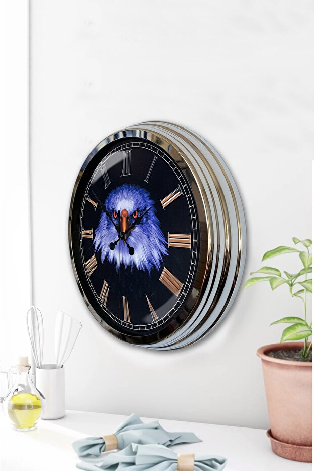 هدية ساعة حائط على شكل نسر معدني من الكروم مقاس 40 سم - 3