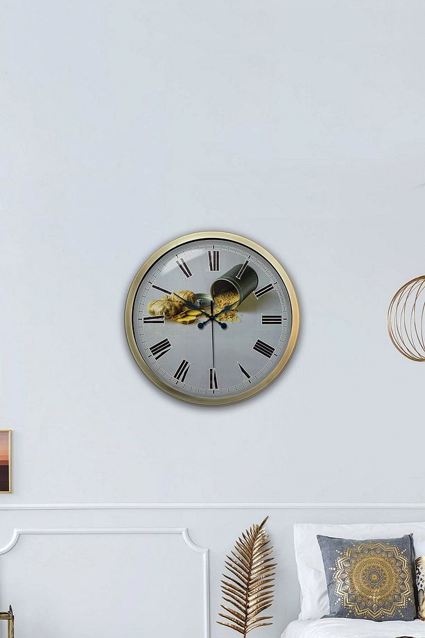 Modern 40 Cm Eskitme Metal Mutfak Duvar Saati 40 x 40 Gri Yuvarlak - 4
