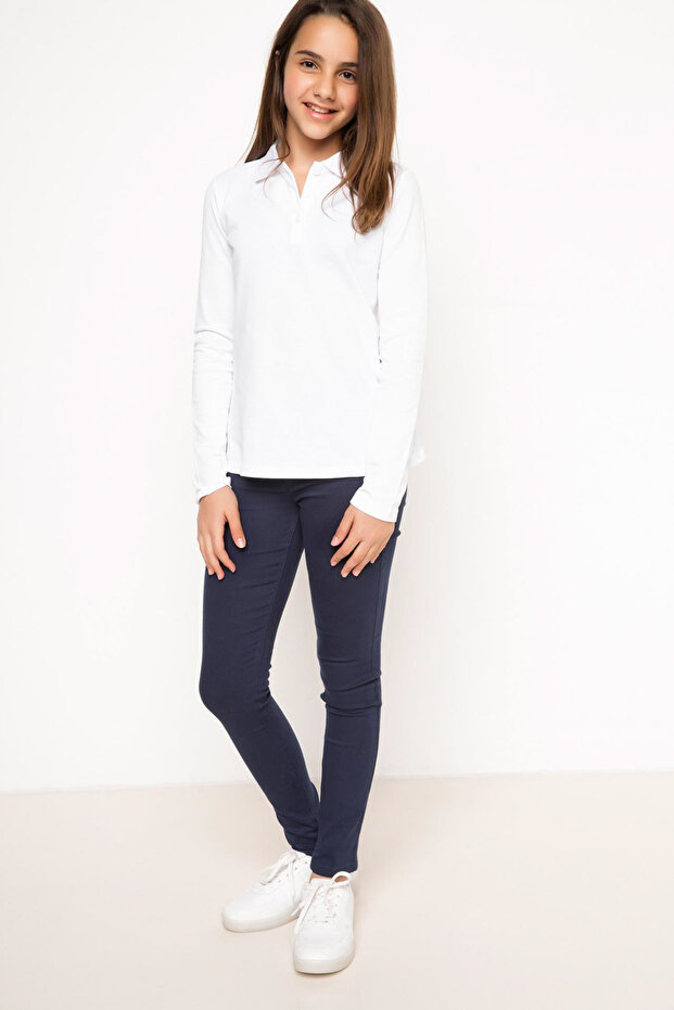 Navy Blue Slim Fit 5 Pockets Teen Girl Pants H2197A6.Be458