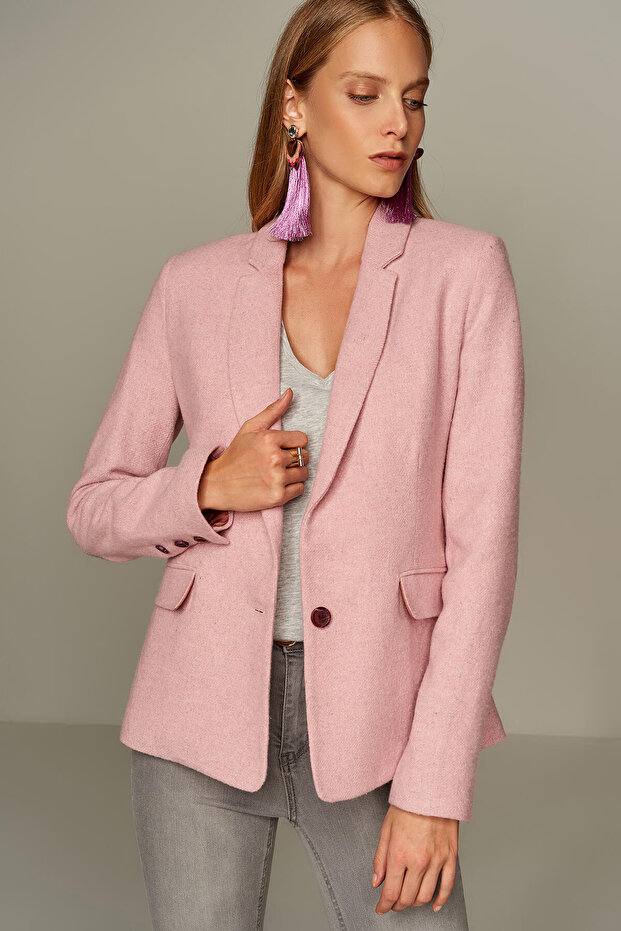 Pembe Patch Detaylı Kadın Ceket TOFAW18NH0004 - 5