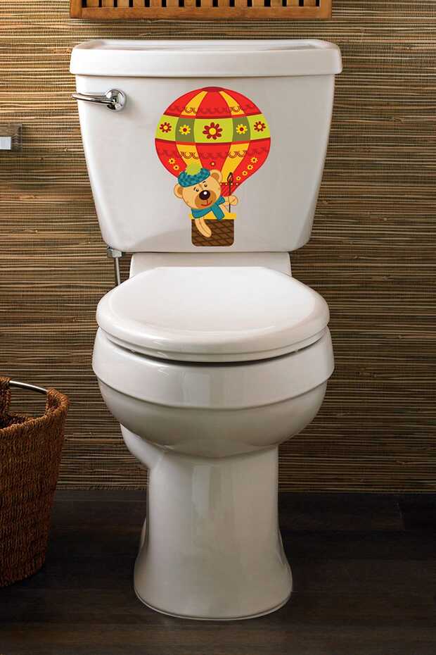 Cute Bear in Balloon Toilet Seat Sticker SVMLAYI001