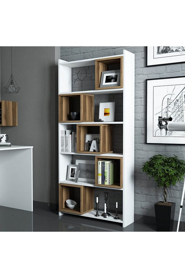 Box Kitaplık - Beyaz / Ceviz - 1