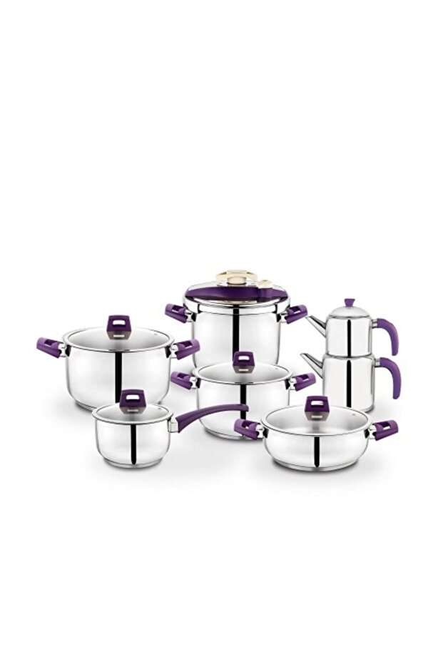 Masterchef Mor 14 Parça Çelik Tencere Çeyiz Seti - 1