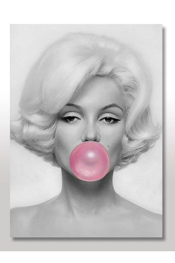 50cmX70cm Ahşap Tablo  Pembe Sakızlı Marilyn Monroe Görseli - 1