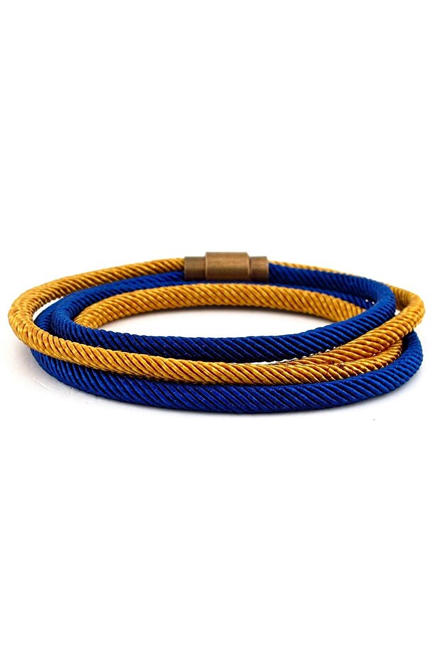 Men's Yellow Navy Blue Two Sira Wrapped Metal Clip Bracelet Bt443