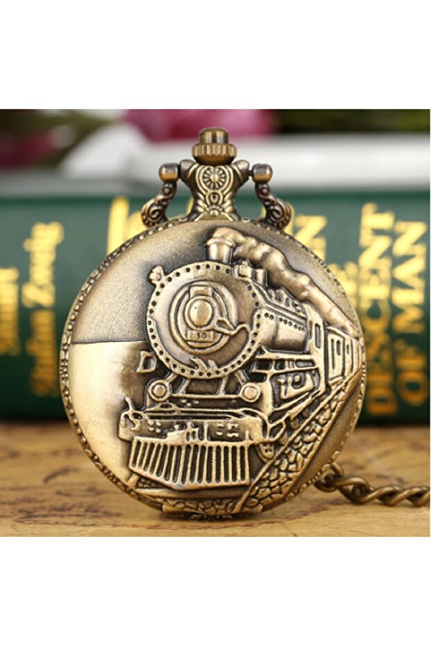 Steampunk Locomotive - Antique Chain Train Pocket Watch