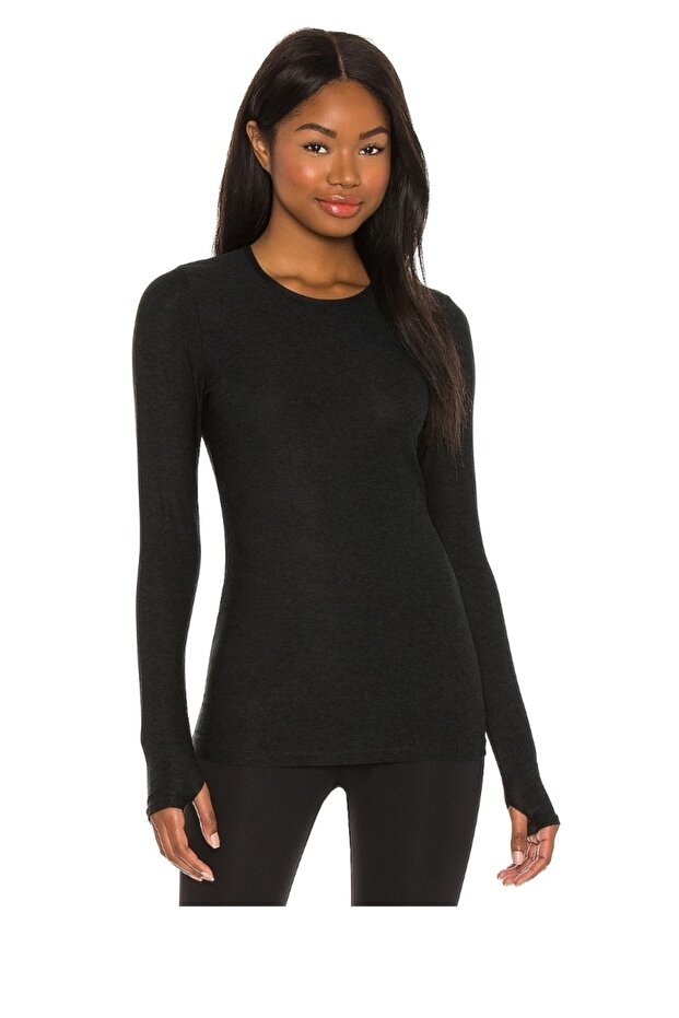 Women's Black Blouse Finger-Slip Anti-Show Silk Jersey
