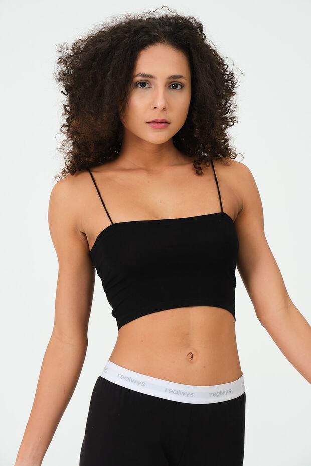 Ip Askılı Penye Crop Atlet - 1