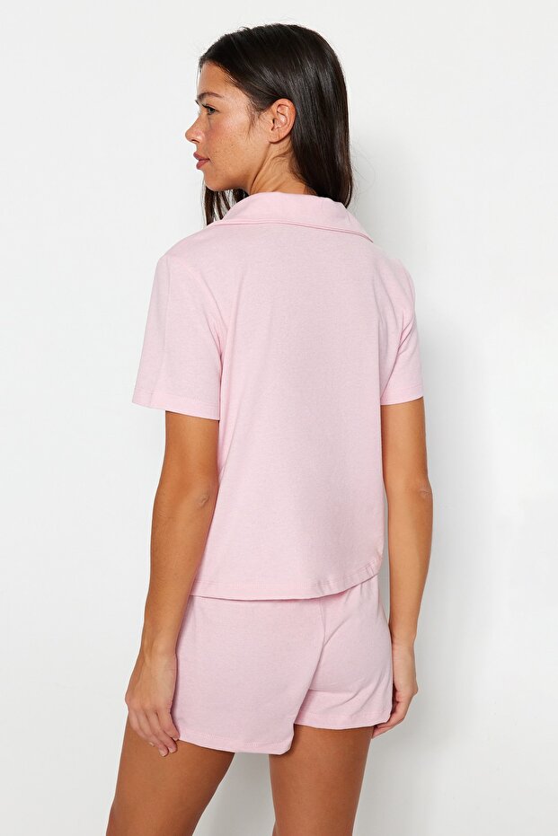 Açık Pembe Ayıcıklı Şortlu Örme Pijama Takımı THMSS23PT00012 - 5