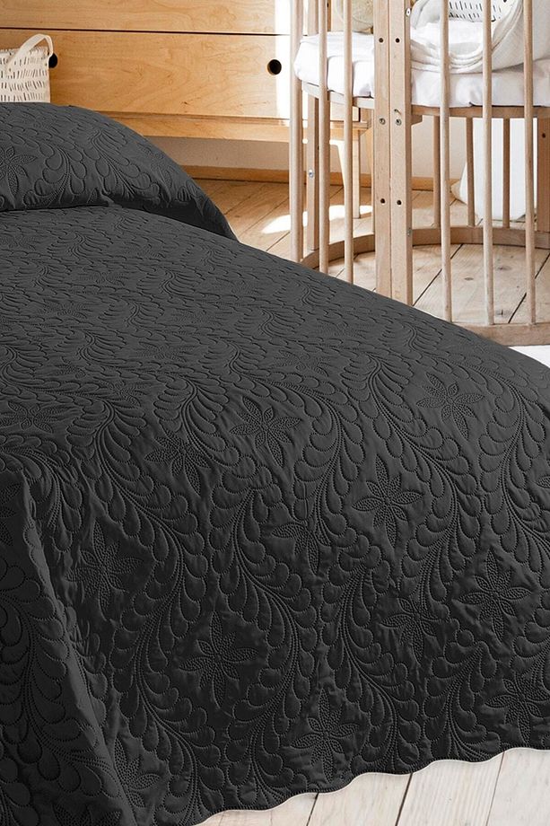 Tek Kişilik Microfiber Kapitone Yatak Örtüsü - Siyah - 2