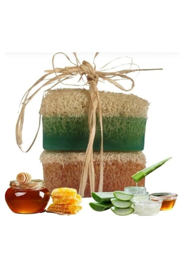 Handmade Natural Pumpkin Fiber Donkey Milk Honey Aloe Vera Soap Set of 2