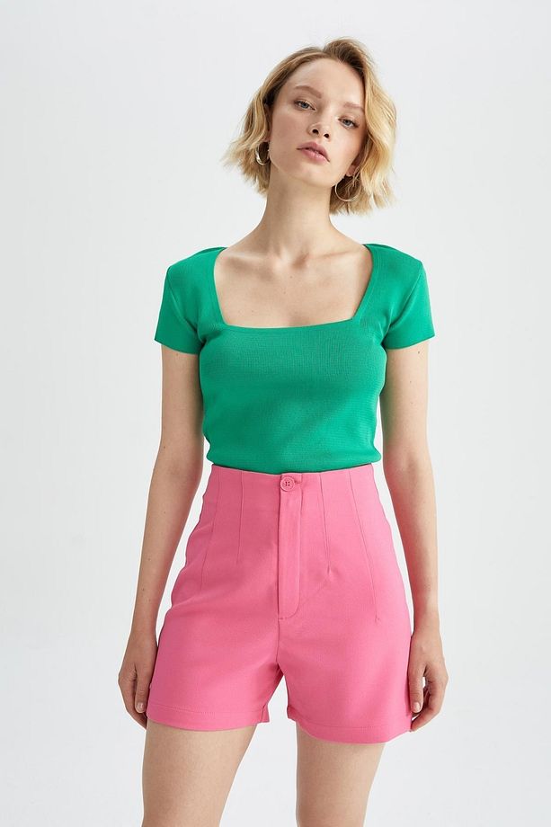 Regular Fit Yüksek Bel Mini Şort - 4