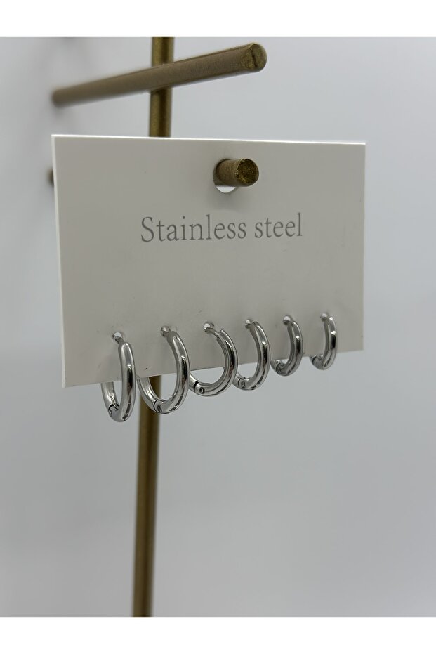 Set of 6 Multiple 316l Steel Hoop Earrings