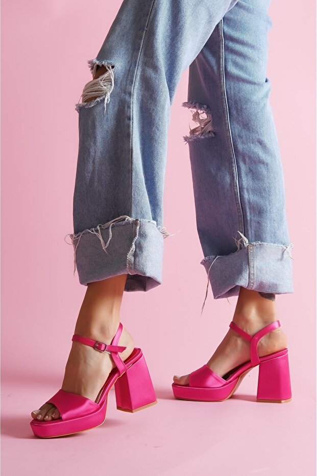 Fell Fuchsia Satin Platform Heeled Casual Shoes