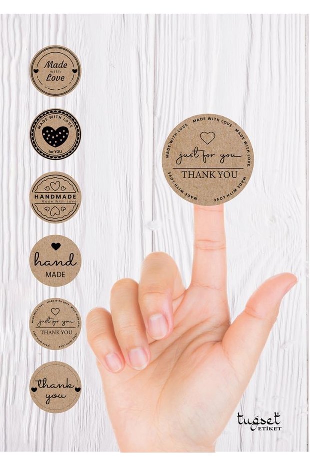 Kraft Sticker Label 4 cm 48 Pieces Hand Made - Thank You -T453