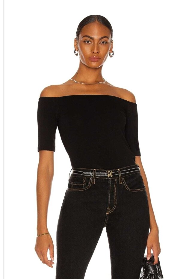 Women's Black Strapless Blouse Short Sleeve
