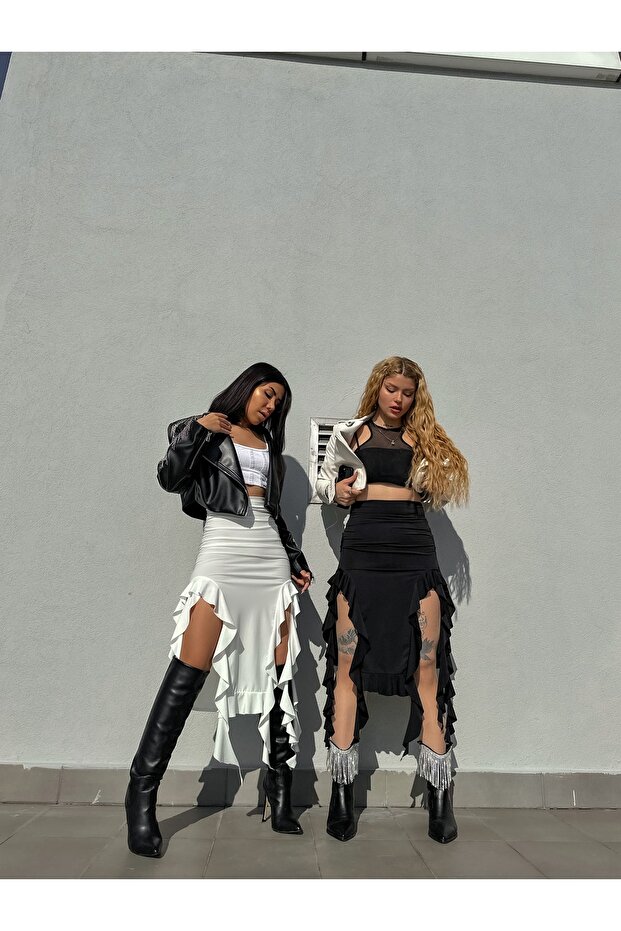 Siyah Candy Volanlı Etek - 4