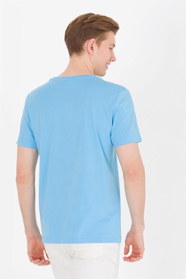 Erkek Turkuaz Bisiklet Yaka T-shirt Basic - 6