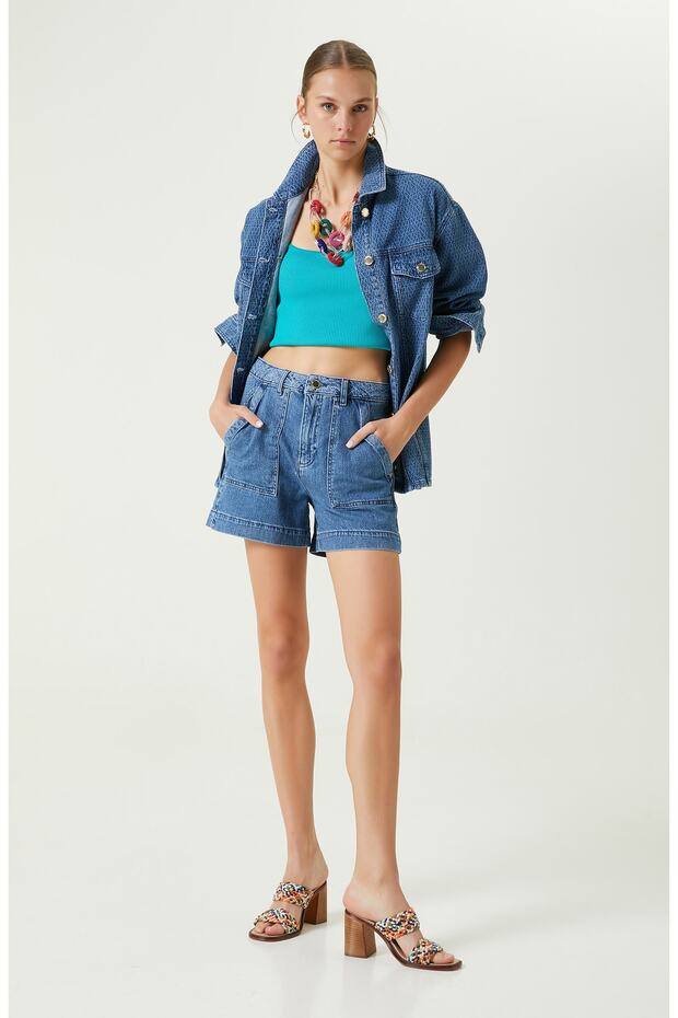 Açık Indigo Mavi Denim Şort - 1