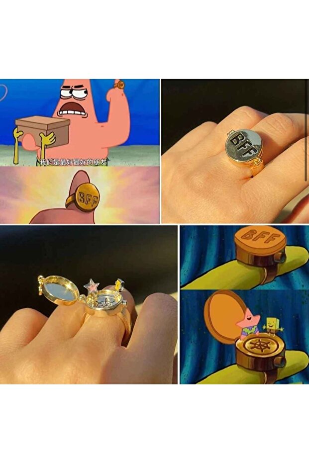 Favoriconsept - خاتم ذهبي قابل للفتح من Spongebob Bff